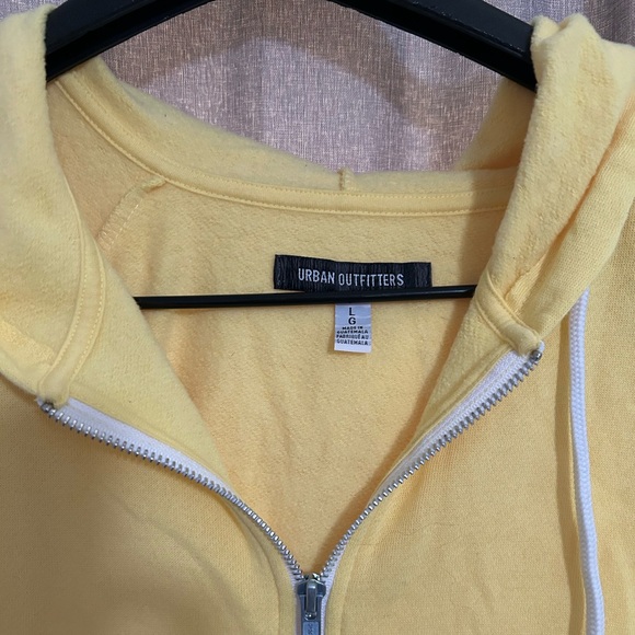 Urban Outfitters Justin Shrunken Full Zip Yellow Hoodie Sweatshirt - Picture 3 of 4